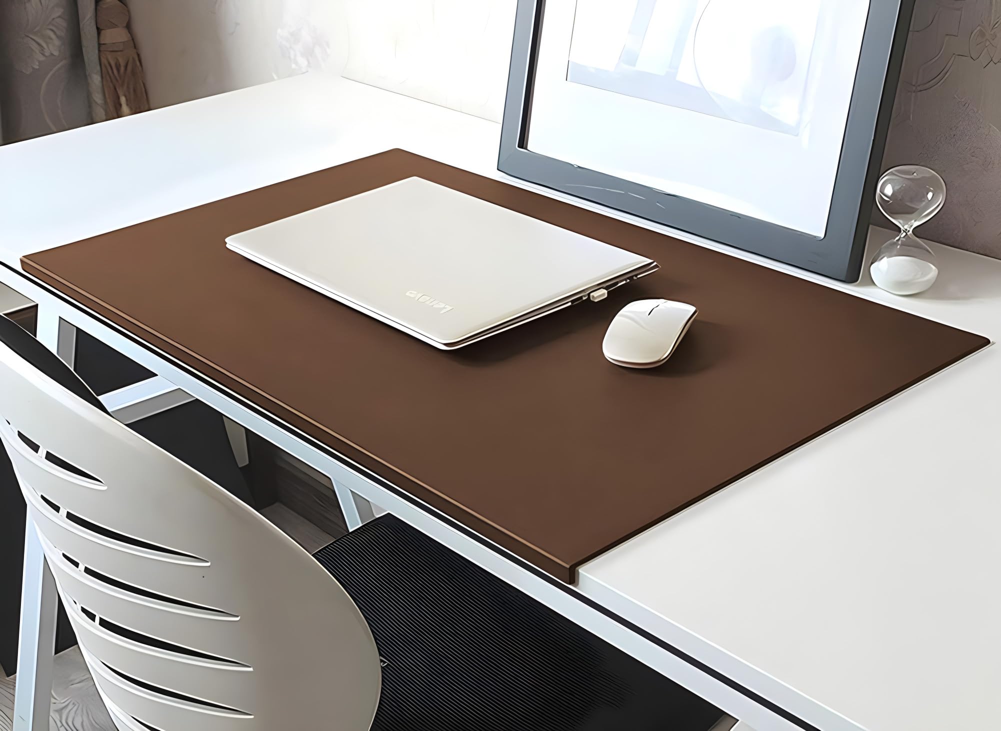 Mouse Pad Desk Mat with Edge Protector, PU Leather Office Home Desk Pad with Fixation Lip, Smooth Gaming Mouse Mat Non Slip Writing Pad-100x50cm-Brown — image 1