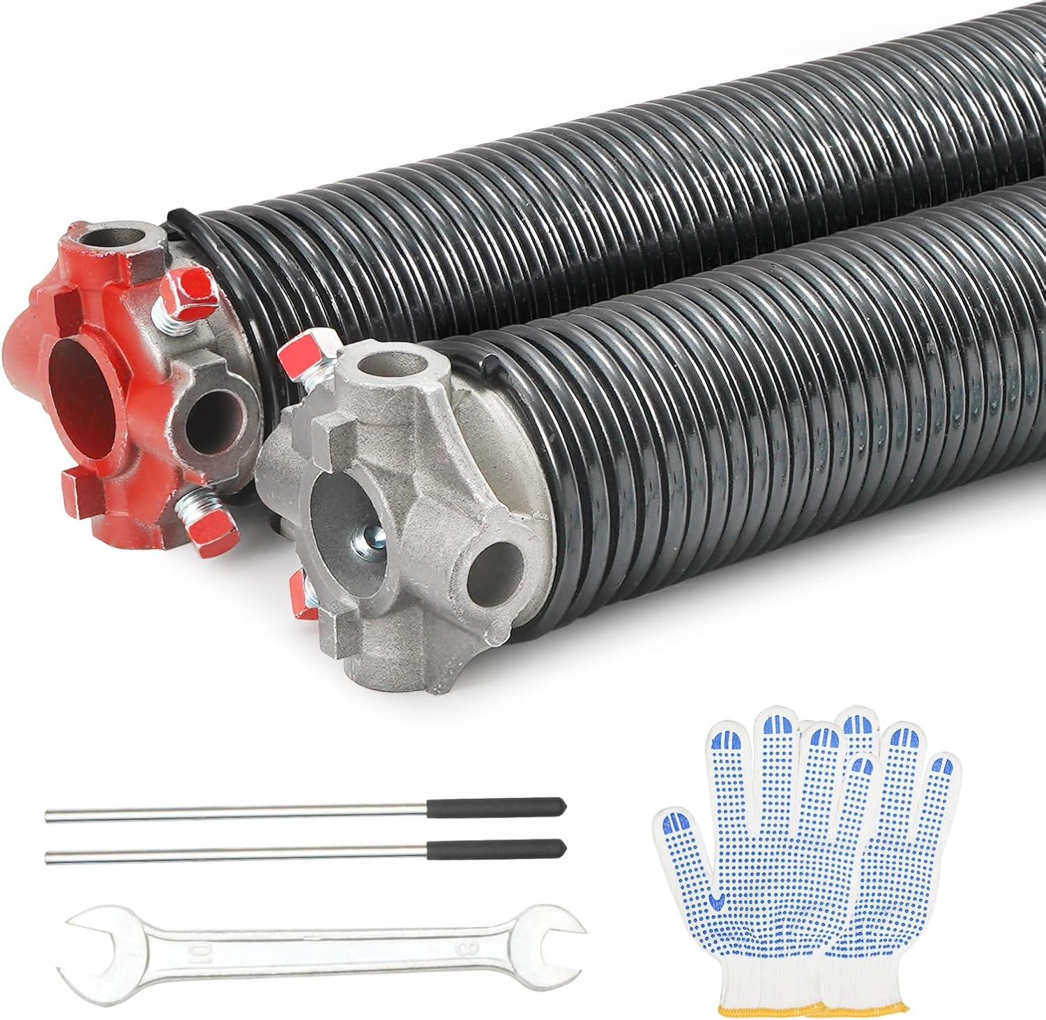 VEVOR Garage Door Torsion Springs, Pair of 0.218 x 2 x 24inch, Garage Door Springs with Non-Slip Winding Bars, 16000 Cycles, Gloves and Mounting Wrench, Electrophoresis Coated for Replacement 0.218 x 2 x 24 Inch
