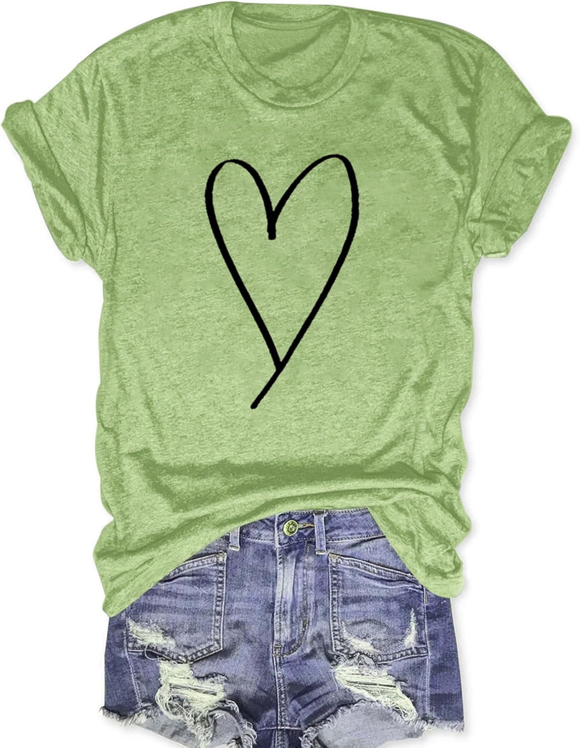 Heart Shirt for Womens Crewneck Short Sleeve Summmer Tee Casual Cotton Heart Printed T-Shirts - Image 2