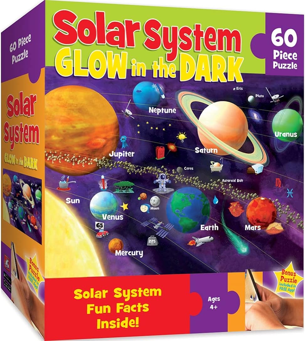 Puzzles for Kids Ages 4-8, 60 Piece Jigsaw Puzzle for Toddler and Family Fun - Glow In The Dark Solar System by MasterPieces – Family Owned American Company : Everything Else