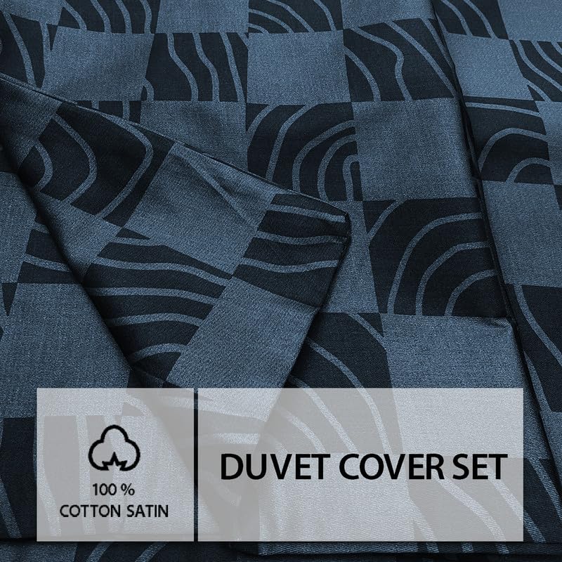 Luxe Dreams Vintage Blue Check Double Duvet Cover Set, Quilt Cover with 2 Pillowcases - Image 4