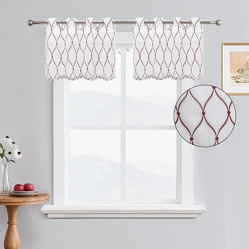 July Joy Cortinas traslúcidas blancas de 18 pulgadas con cenefa bordada, marroquí, con ojales, para sala de estar, dormitorio, 2 paneles