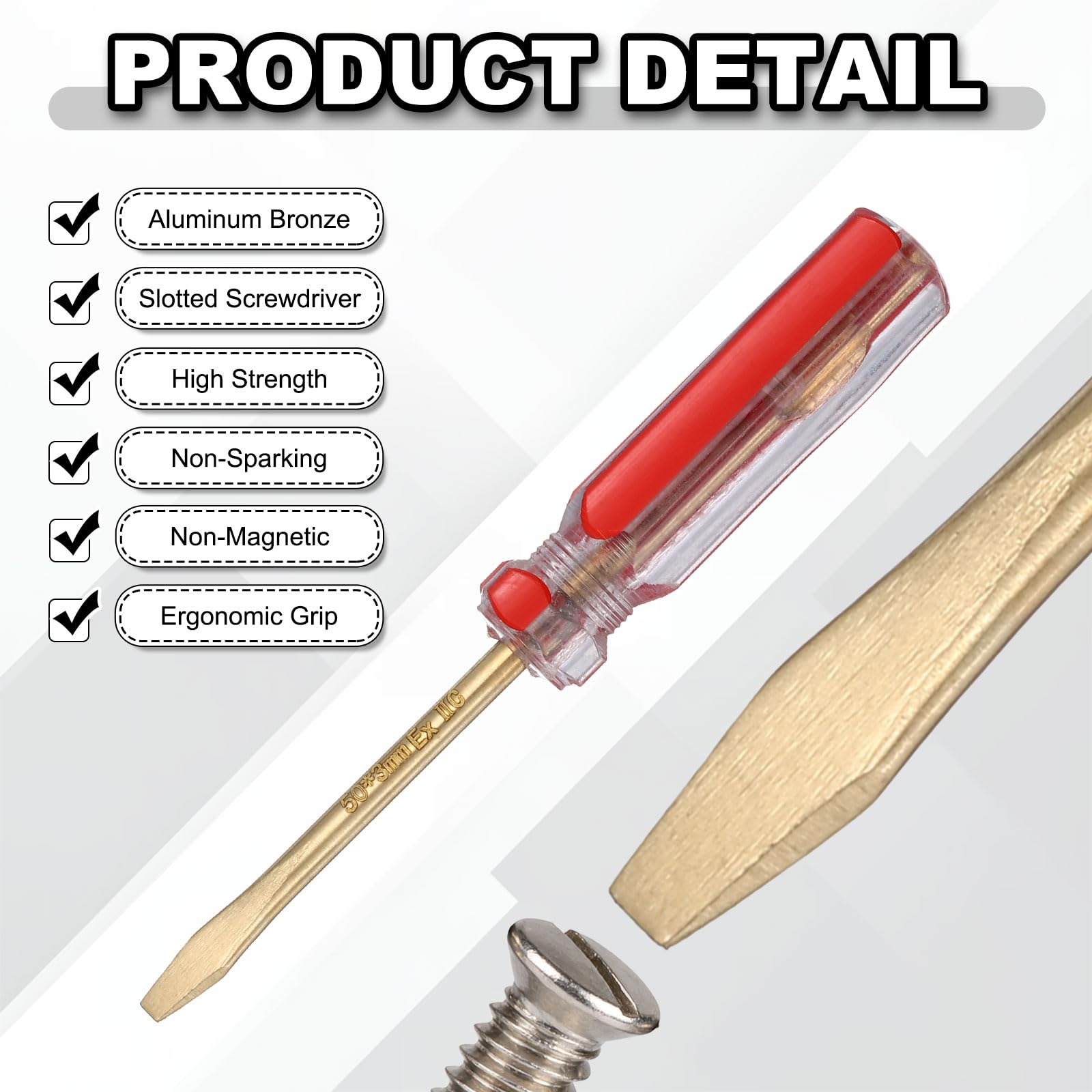 sourcing map Destornillador SL11 sin chispas de 11 x 345 mm, punta de aluminio, bronce, cabeza plana, destornillador ranurado, no magnético, para mejorar la reparación de electrodomésticos, rojo