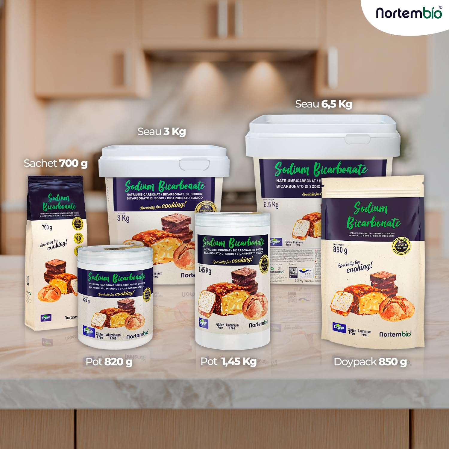 Nortembio Bicarbonate de Sodium E500(ii) 6,5 kg Additif Alimentaire pour Cuisine et Pâtisserie, Qualité Gourmet, Haute Pureté 100% Naturelle + eBook OFFERT