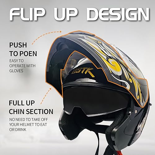 Miniatura 4 de SanQing Casco Modular para Motocicleta, Casco Integral con Visera Doble Abatible para Adultos, Aprobación DOT para Hombres y Mujeres, Moto,