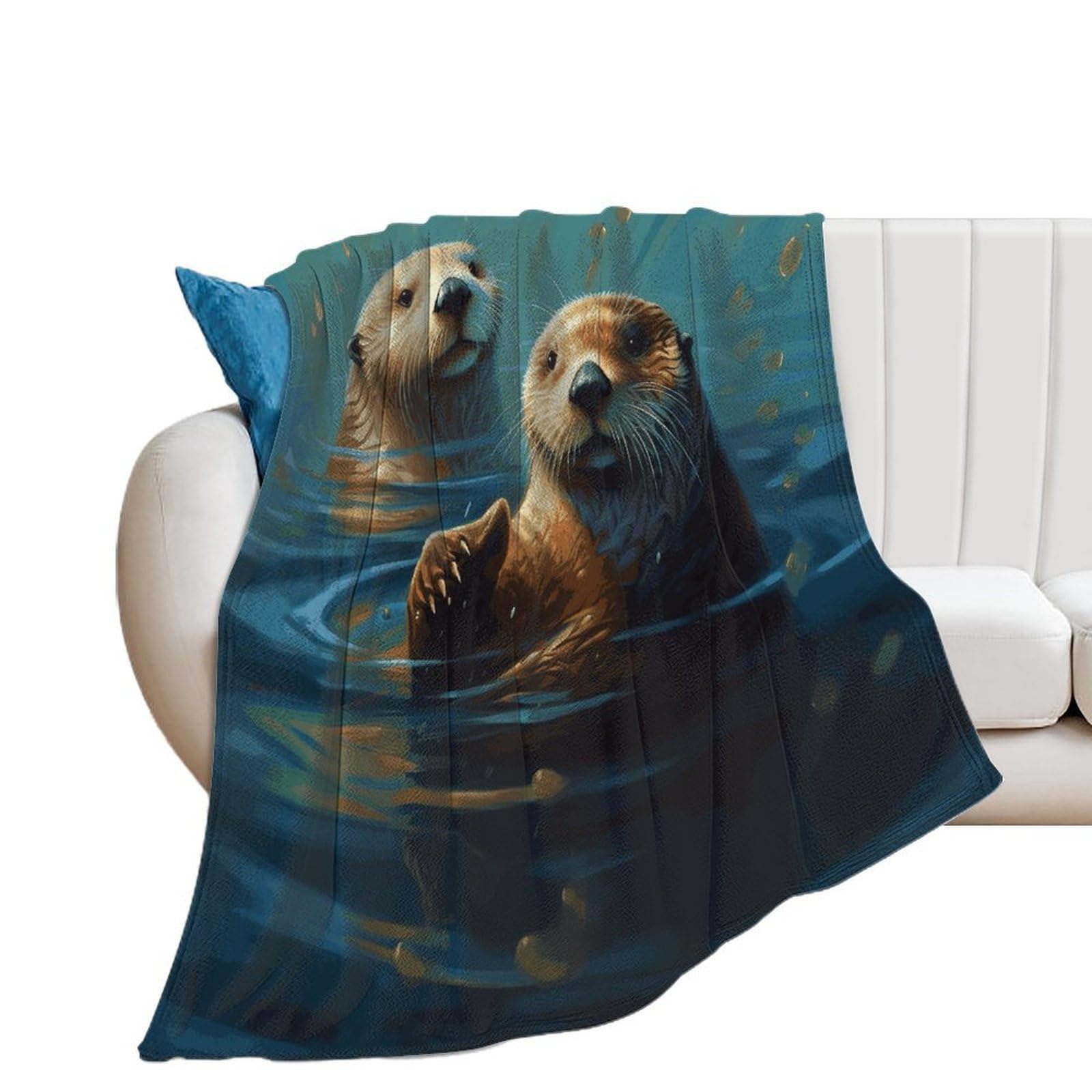 Sea Otters Painting Blanket Super Soft Lightweight Throw Blanket Cute Cozy Warm Bed Blanket Decorative Fuzzy Blanket All-Season Home Decor Gift for Sofa Couch Living Room 50"*60"（130 * 150cm）