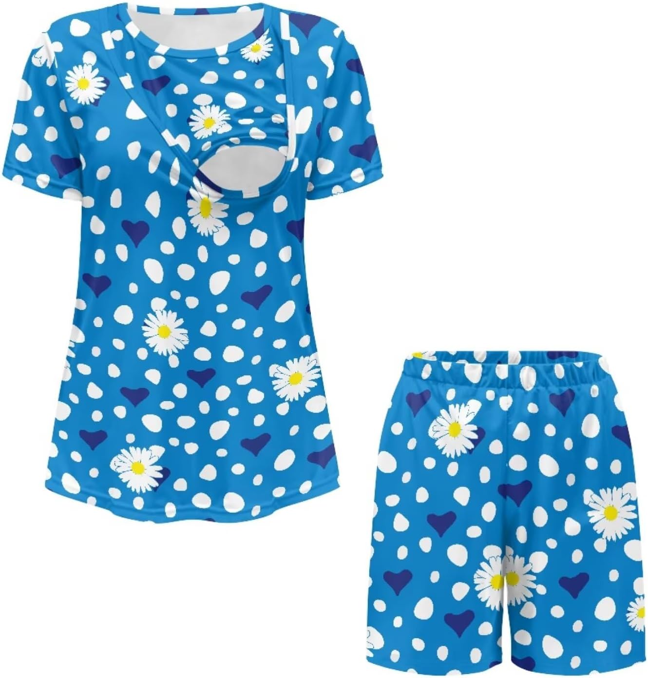 Women's Maternity Nursing Pajama Sets Double Layer Postpartum Breastfeeding Sleepwear for Summer