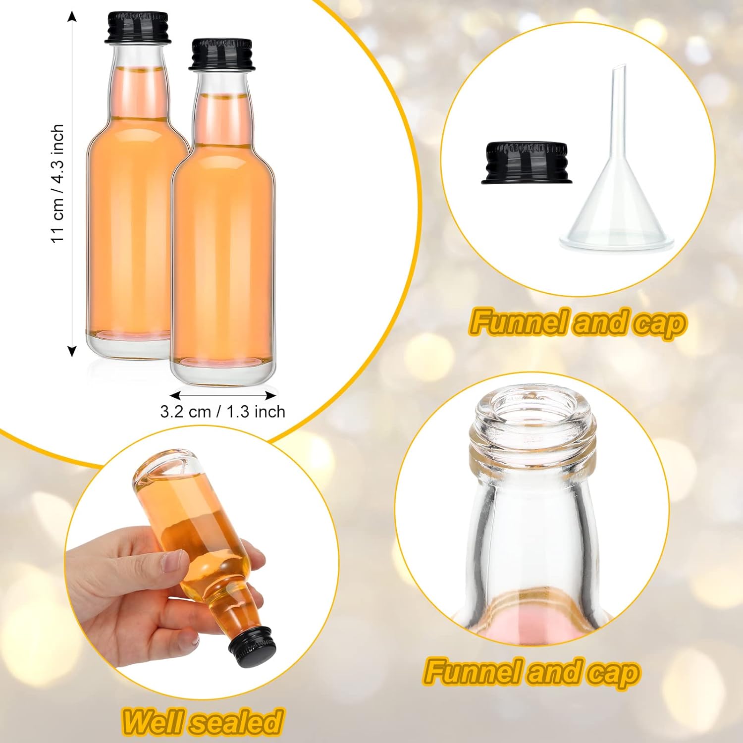 Didaey 24 Pcs Mini Glass Liquor Bottles with Lids Small Empty Wine Bottles Reusable with Aluminum Black Screw Cap for Christmas Birthday Weddings Party Favors(50 ml/ 1.7oz)
