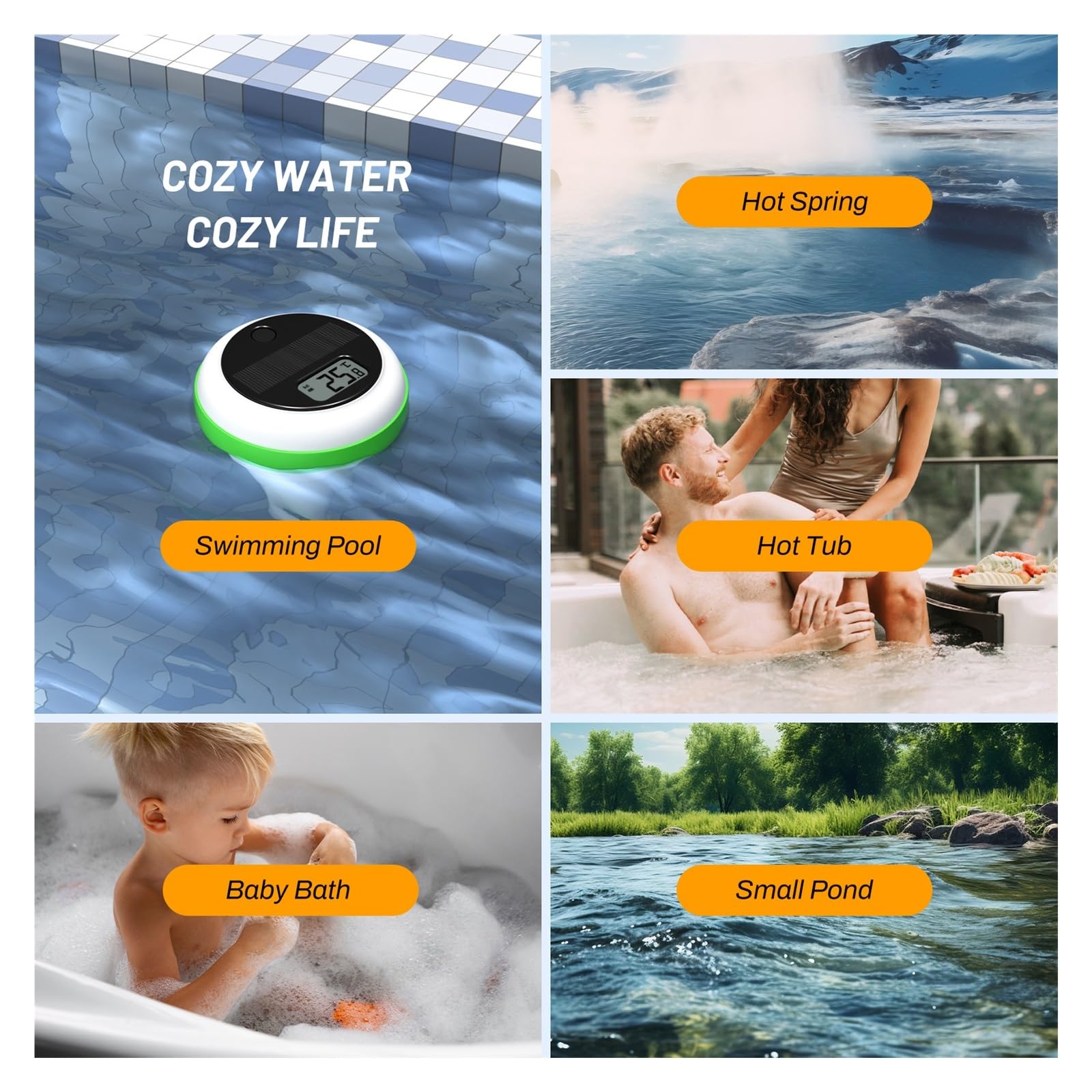 Termómetro solar for piscina con WiFi, monitor de temperatura y humedad, resistente al agua IP68, for estanques, jacuzzis aguas termales