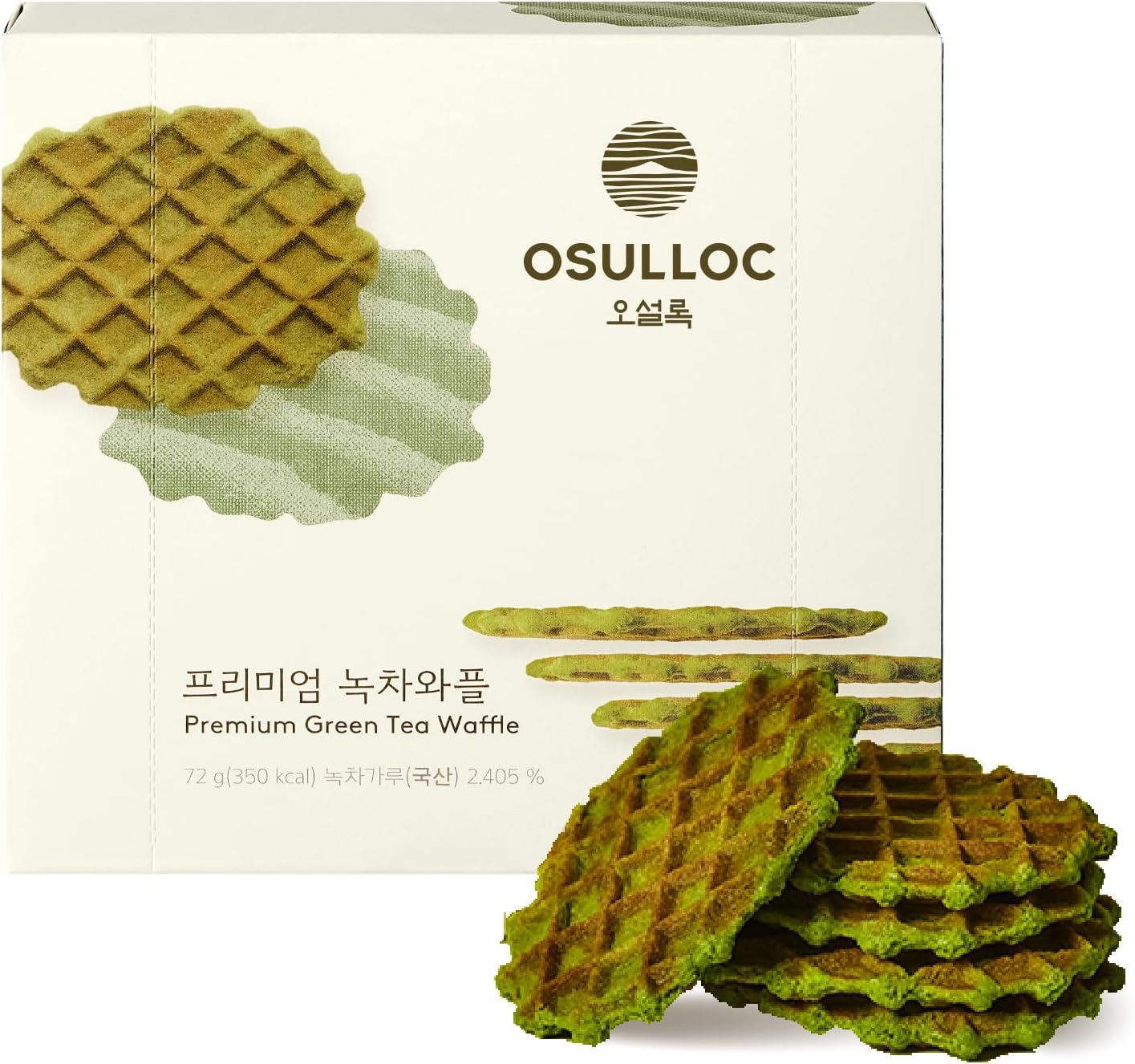 OSULLOC Premium Green Tea Waffles (2.54oz, 72g) | Korean Matcha Flavored Snacks | Asian Snacks, Premium Tea Food