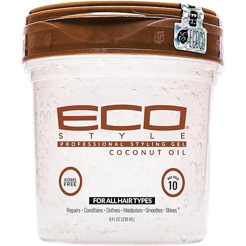 Eco Style Coconut Oil Styling Gel - Adds Luster and Moisturizes Hair - Weightless Styling and Superior Hold - Prevents Breakage and Split Ends - Promotes Scalp Health - Ideal for all Hair - 8 oz