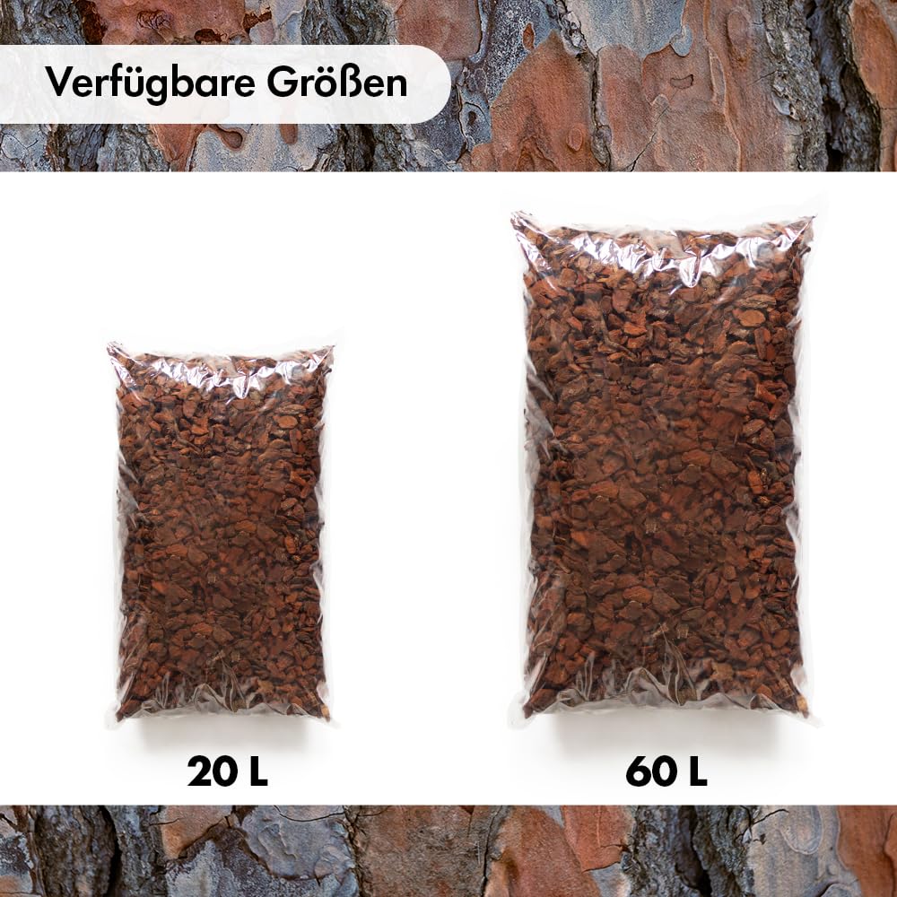 Terra Discount Premium Pinie 600 Liter | fein, mittel, grob oder extra grob | Pinienrinde: Der besondere Rindenmulch | Pinienborke als dekorativer Bodenbelag (grob (Körnung 10-25 mm))