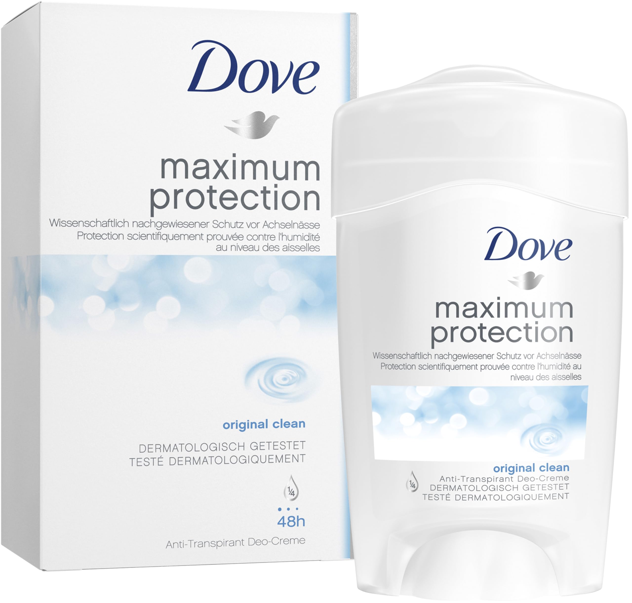 Dove Deodorante Crema Maximum Protection, 1 x 45 ml ciascuno, Fresh Scent, Dermatologicamente Testato, Antitraspirante per Ascelle, Protezione per 48 ore, Per Pelli Sensibili (Confezione da 2)