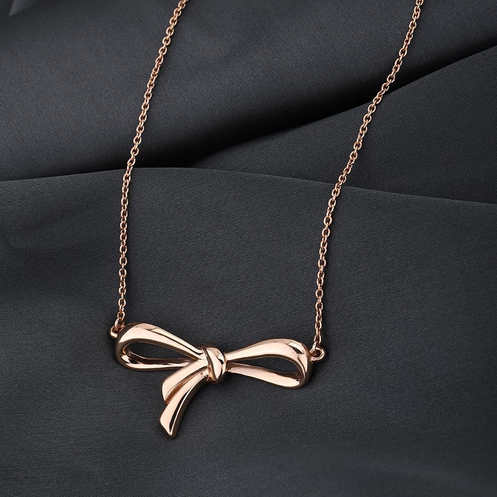 Vanbelle Sterling Silver Jewelry - Rose Gold plated with 925 Stamp - Bow Pendant Necklace - Elegant Handcrafted for Women - Chain 16" Long + 2" Extender - Image 6