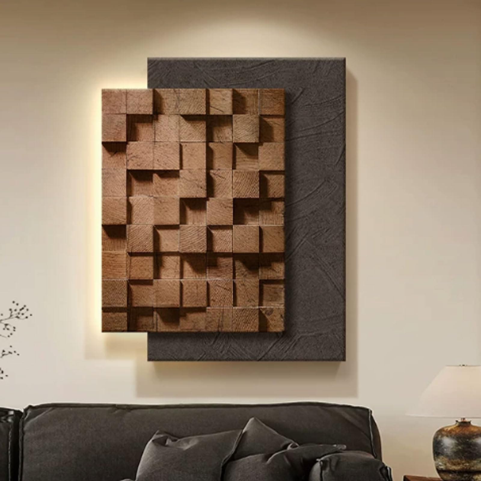 SIONDSTS Sandstone Decor Wall Art Painting,3D Abstract Textured Wall Art,Modern Minimalism Wall Art Decor,Creative Landscape Wall Sculptures with LED,Entrance Decorative Painting,A,65CM