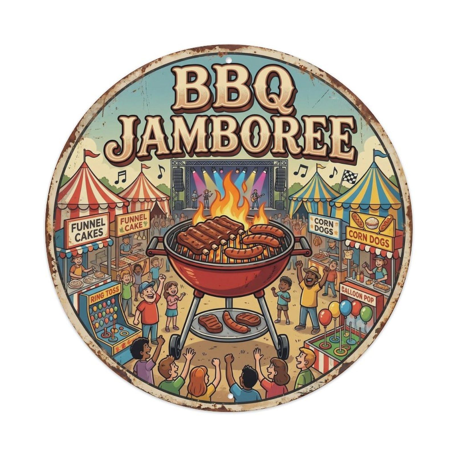 Yrnq Vintage Style-26 Vintage Bbq Barbecue Jamboree Artwork Metal Tin Sign Plaque Wall Decor For Cafe, Club, Garden Round Metal Poster 8X8inch