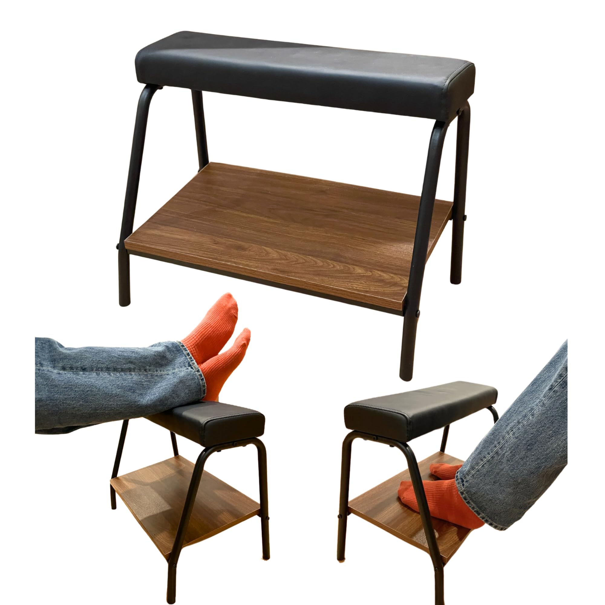 Double Step Footrest Under Desk Versatile Foot Stool Ottoman for Comfortable Desk Work Office Life (Black)