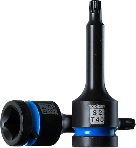 toolant Torx T40 - Juego de 2 llaves de vaso de impacto S2 de acero de 12 pulgada, puntas largas de alto impacto, juego de llaves profesionales y