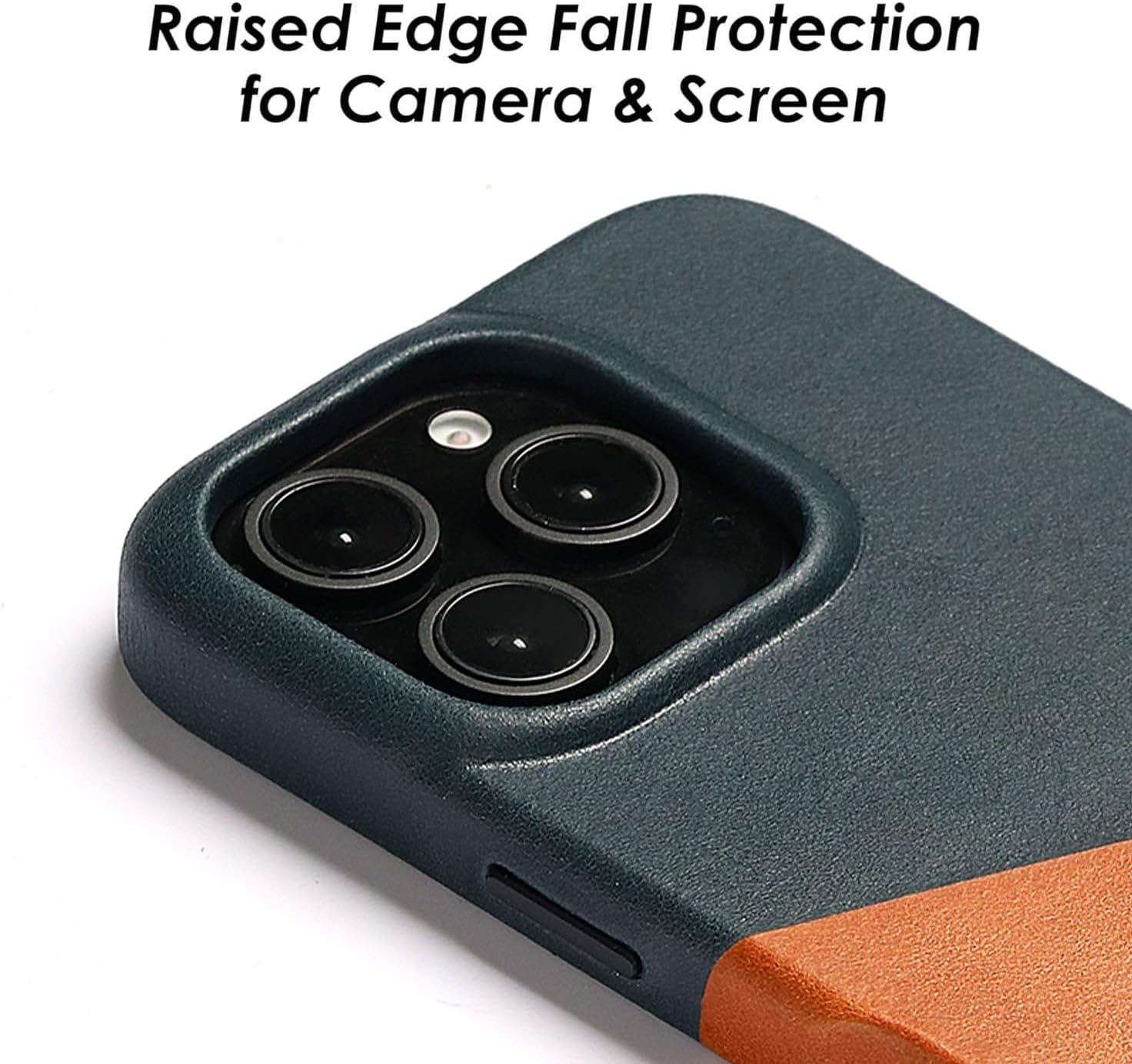 Wilken Leather Slim Phone Case Compatible with iPhone 16 Pro | Compatible with MagSafe & Wireless Charging | Premium Top-Grain Leather Cover with Metal Buttons (16 Pro, Tan/Blue) - Image 2