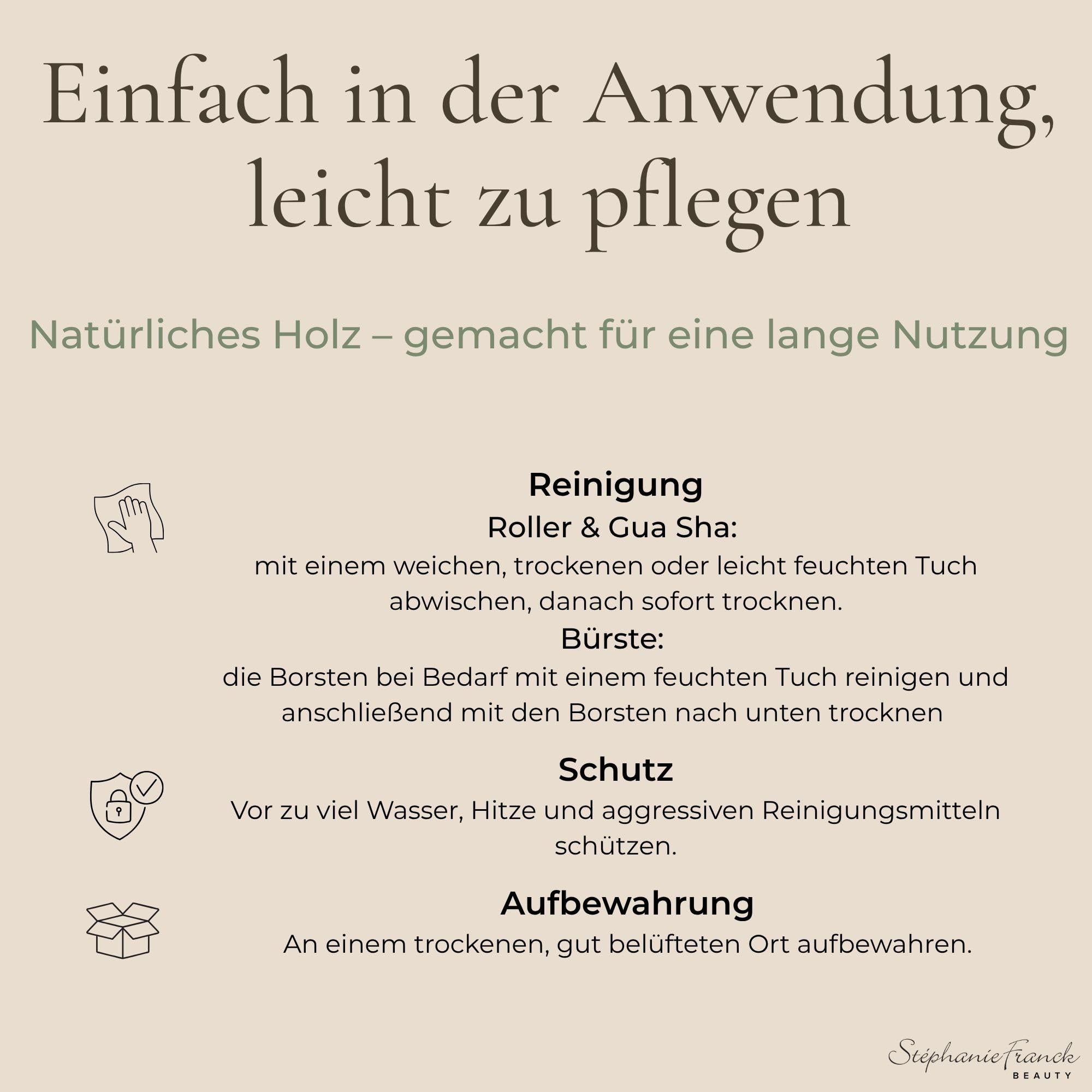 Maderotherapie Set aus Holz, 3-teilig mit Roller, Körper Gua Sha und Trockenbürste für eine einfache Körperpflege-Routine zuhause