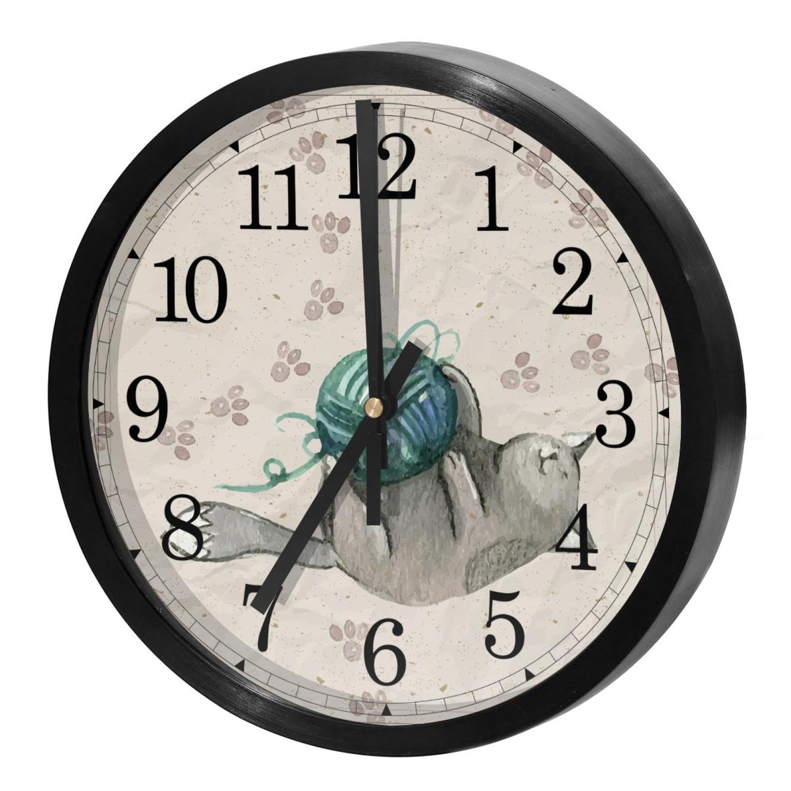 Horloge murale à quartz à piles ronde et silencieuse motif chat pour école et maison