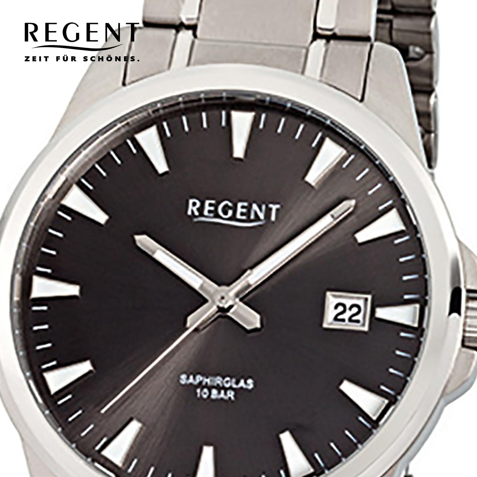 Regent męski zegarek na rękę elegancki analogowy pasek tytanowy srebrny zegarek kwarcowy URF924