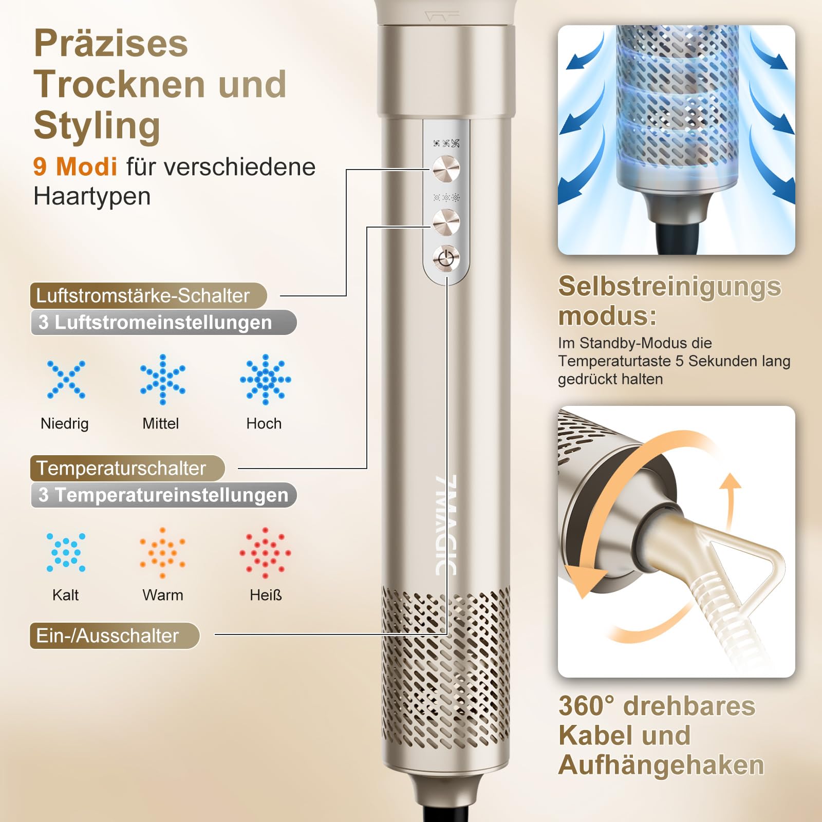 7MAGIC 6-in-1 Airstyler Set mit Lockenstab und Glätteisen Ansicht 8