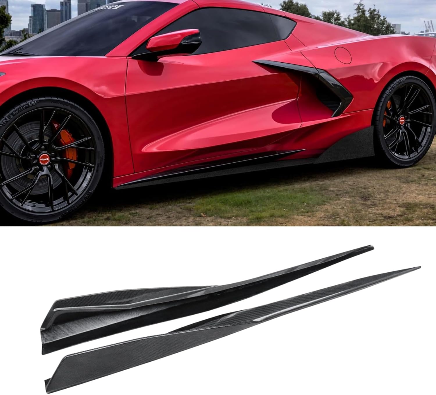 Side Skirts Fits for Chevy Corvette C8 2020-2023 Stingray Z51 Real Carbon Fiber Rocker 5VM Style Rocker Panel Extension Lips Pair