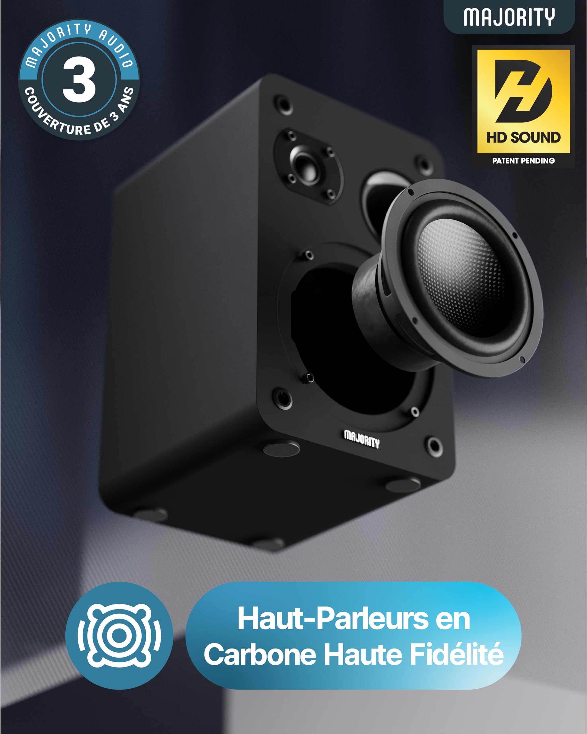Majority D70X Enceinte Passive | 2 x 30W Enceintes Bibliotheques | Double Cônes de Haut-Parleurs en Fibre de Carbone | Enceinte Monitoring Studio Fréquence de 40Hz à 20kHz | Enceinte HiFi (Noir)
