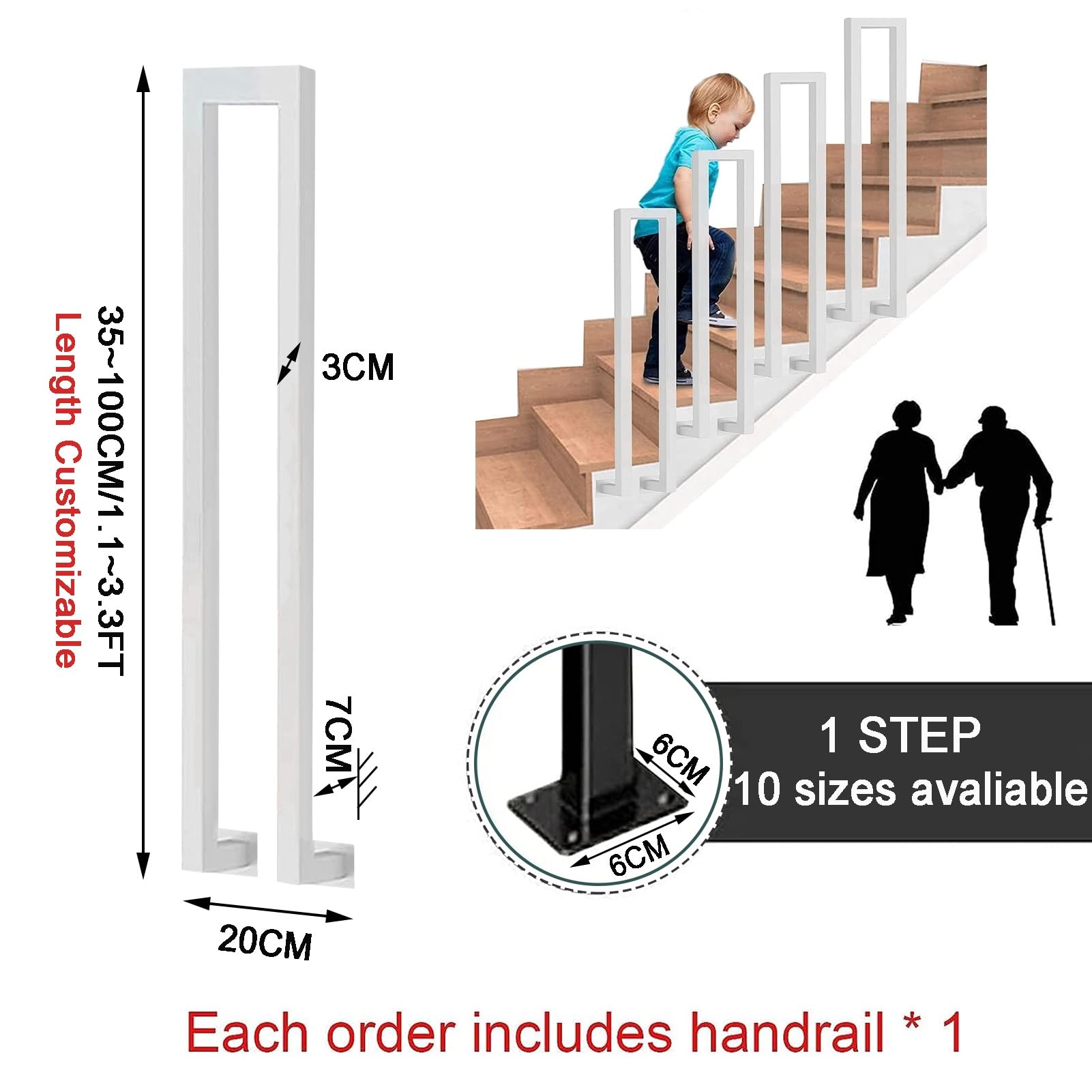 Wall Mounted Handrails For Outdoor Steps 1-2 Stairs U-Shaped Stair - View #3