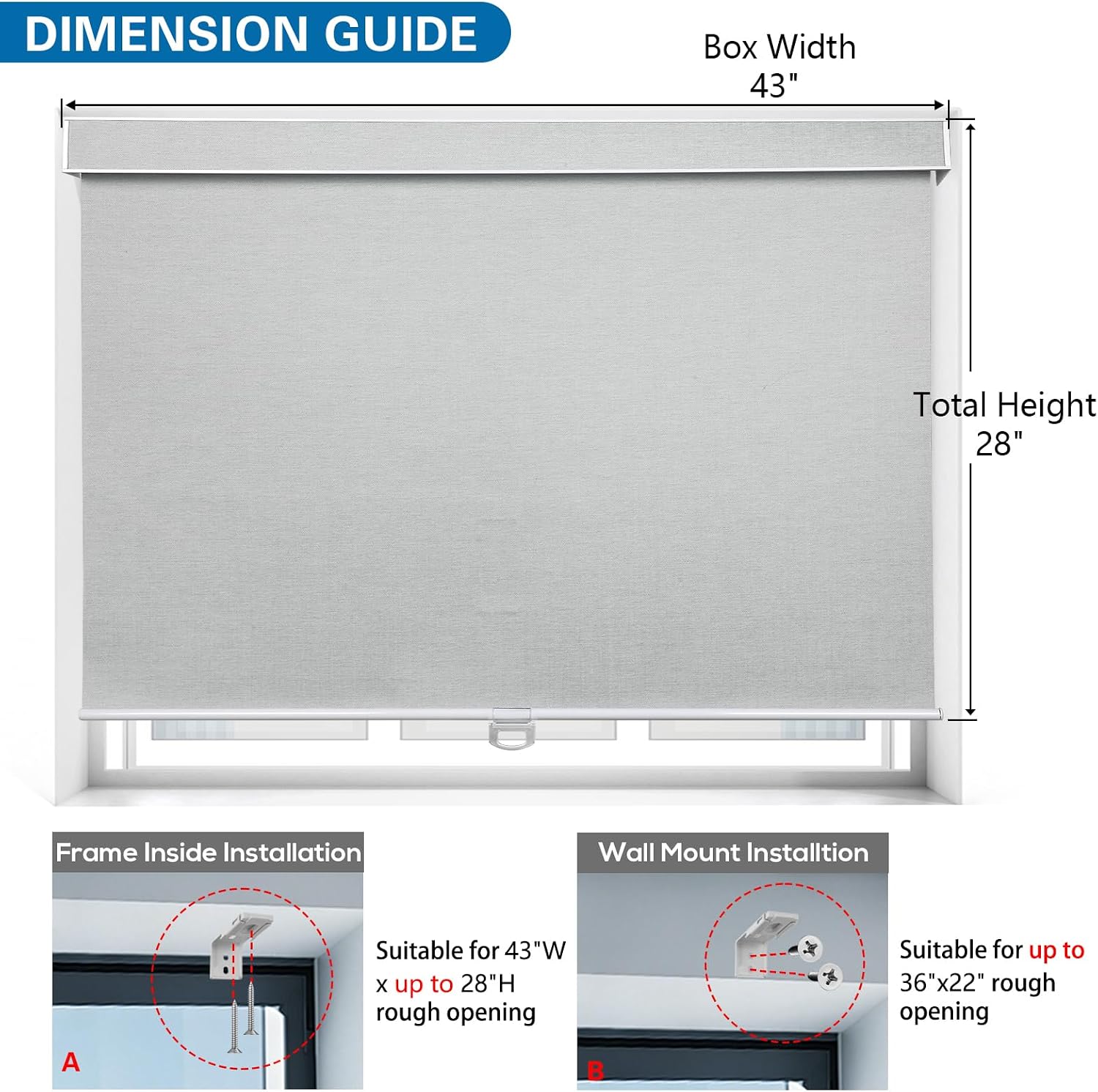 Cordless RV Blind, Blackout Window Curtain Pleated Shade for RV, Camper and Motorhome Window, Fit for 36" W x 22" H Rough Opening RV Window, Grayish White