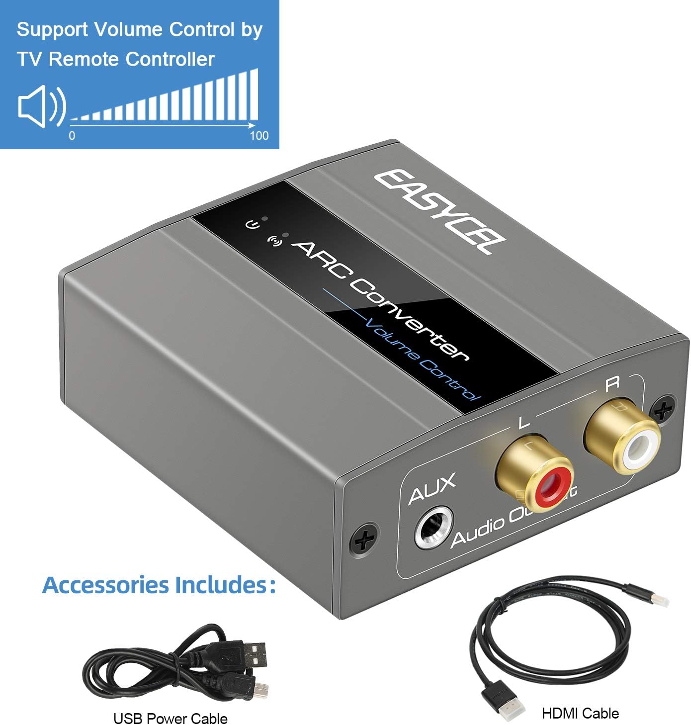 HDMI ARC Audio Converter Adapter Extractor, HDMI ARC Audio Input To Analog Stereo L/ R and 3.5mm Jack Output, Supports Audio Volume Control for TV's Audio to Soundbar, Speaker and Amplifier