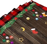 Vista 3 de Cortina de ducha con diseño de árboles de Navidad, diseño a cuadros, de madera marrón, decoración de baño, 71 x 71 pulgadas (12 ganchos incluidos)