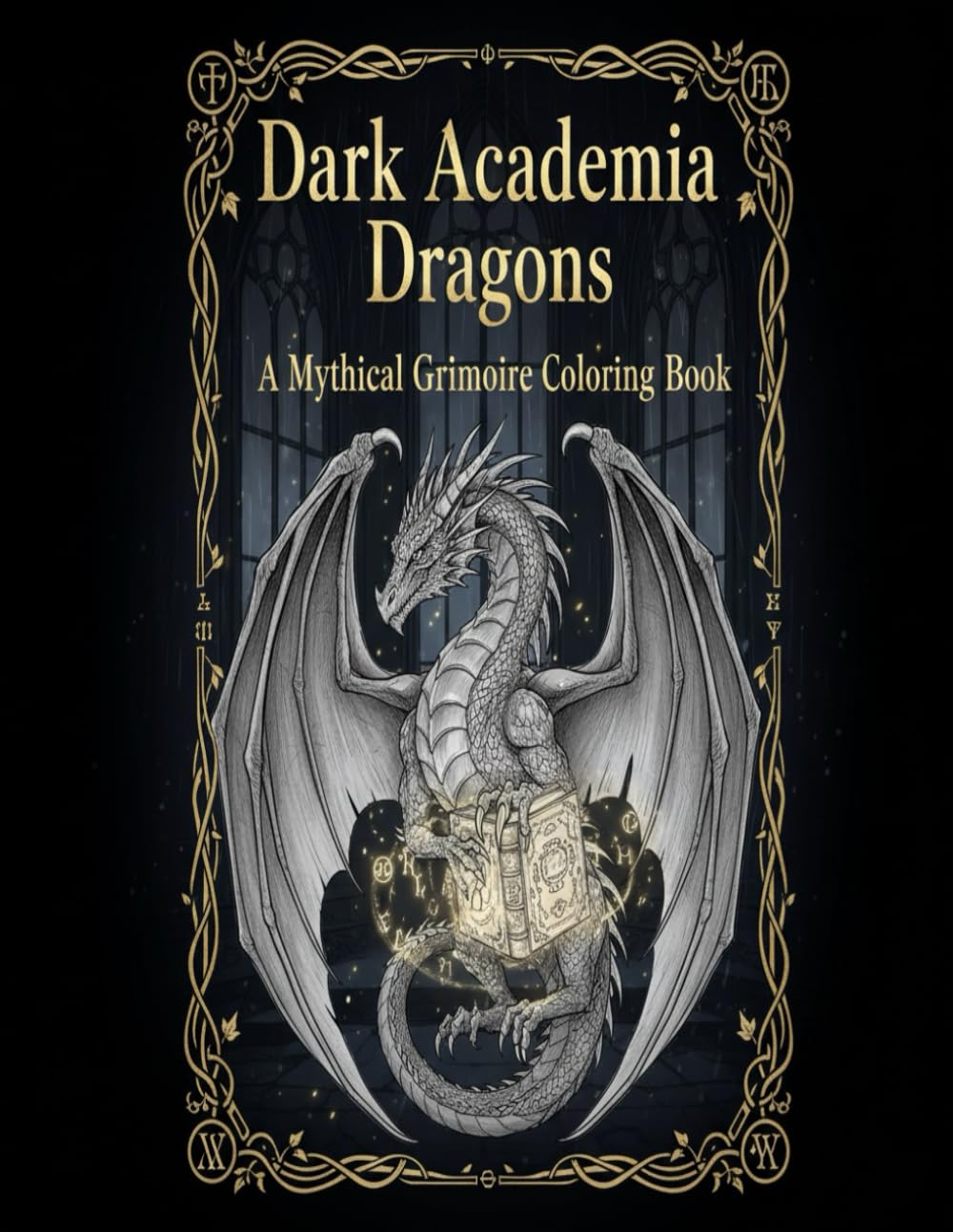 Dark Academia Dragons: A Mythical Grimoire Coloring Book: An Intricate Sketchbook & Journal for Teens Featuring Gothic Dragons, Ancient Libraries, and Mystical Lore for Creative Relaxation