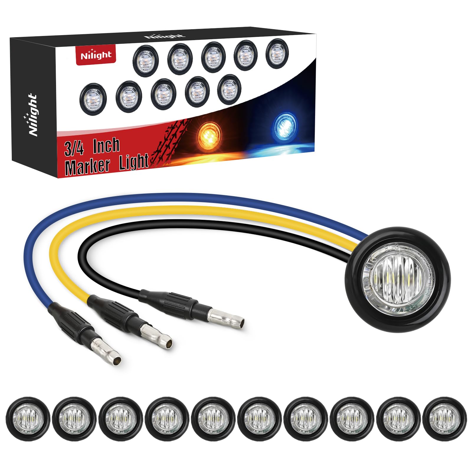 Nilight 3/4 Inch Dual Color Marker Light Amber Turn Blue Clearance Lights