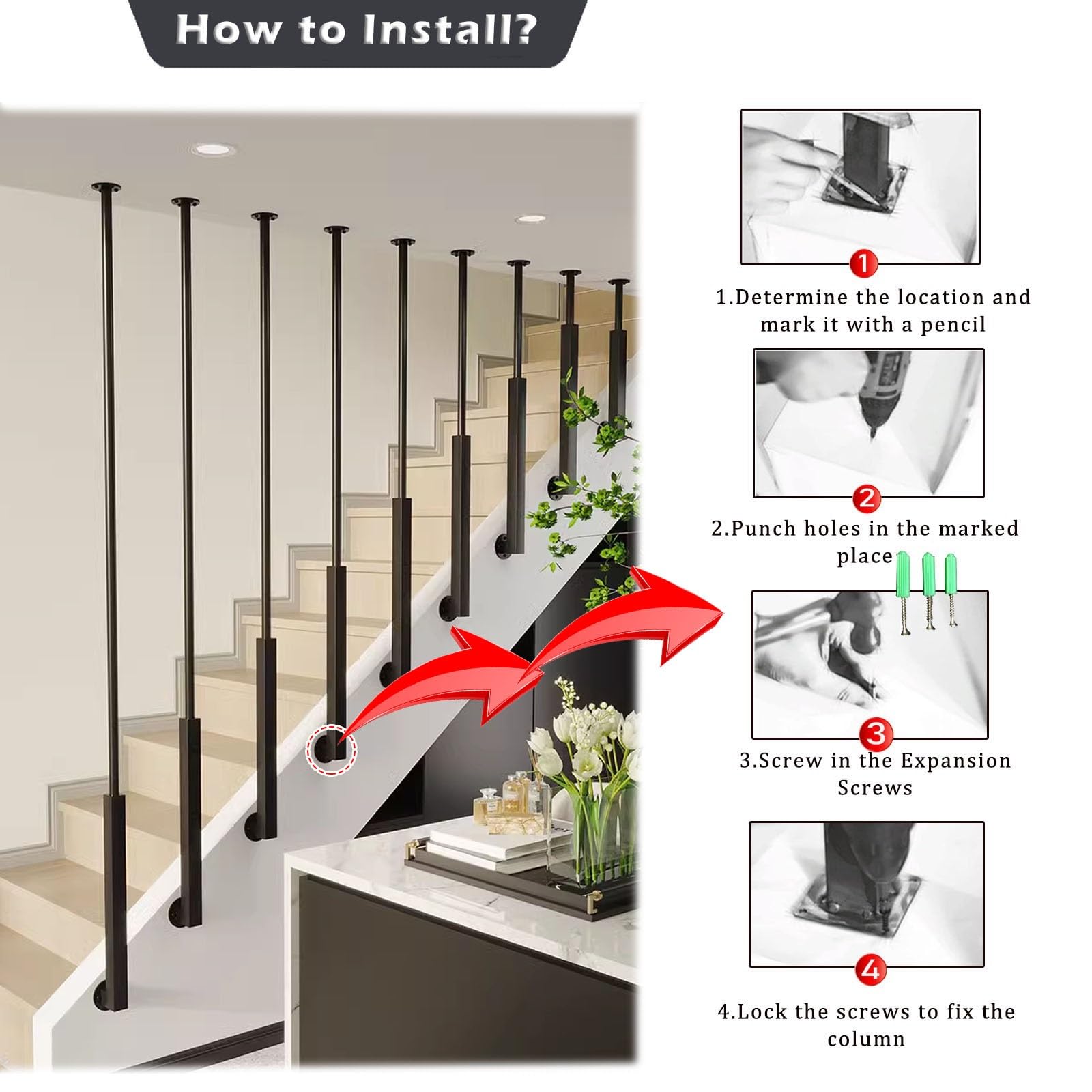 Metalowe Tralki Do Schodów, Okrągłe Wrzeciona Schodów Do Pokładu, Balisty Balustrad Schodów Wewnętrznych(H-40cm(1.3ft))