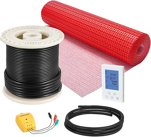 VEVOR Sistema de calefacción de suelo radiante eléctrico de 60 pies cuadrados, sistema de suelo radiante eléctrico de 120 V, con membrana de