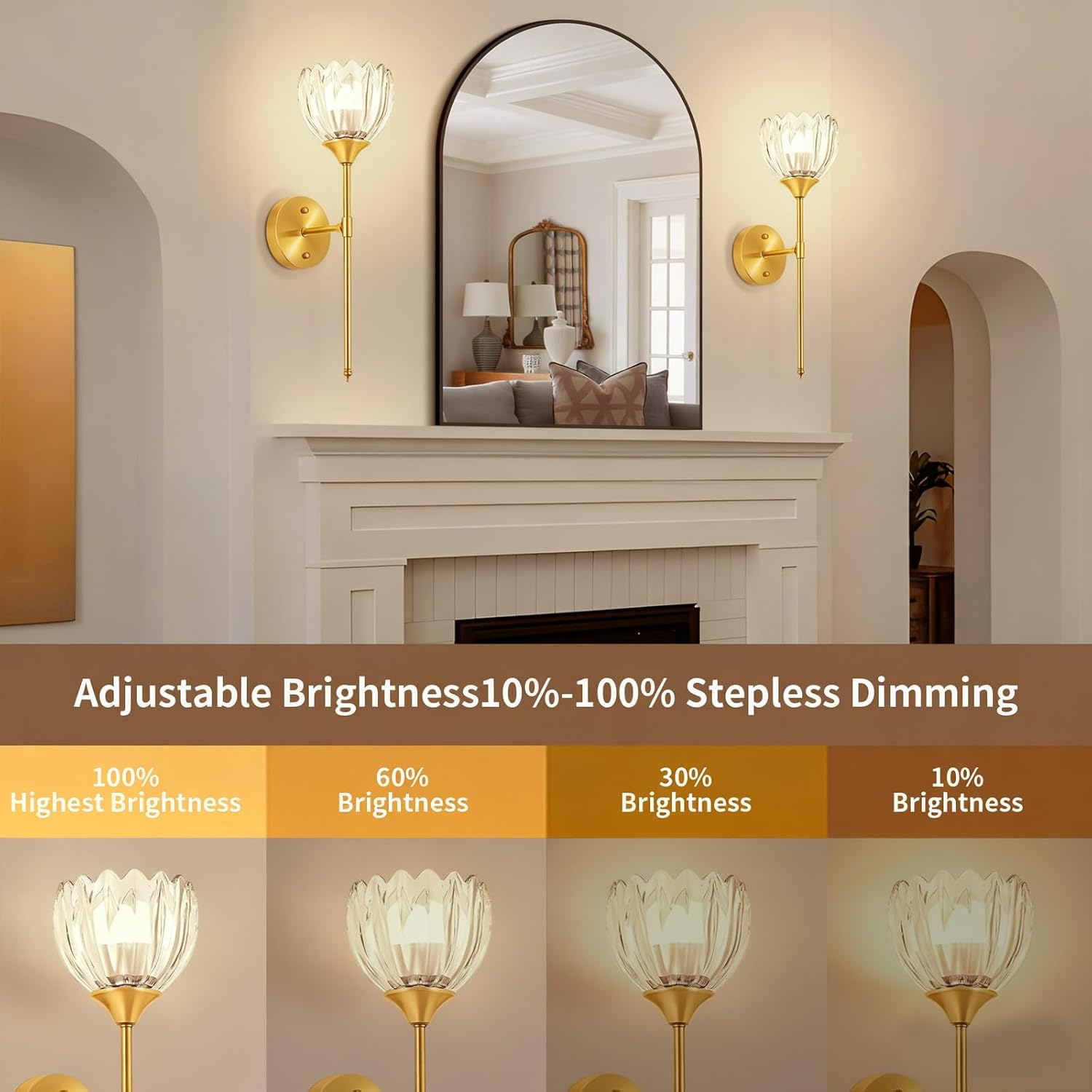 Battery Operated Wall Sconce Set of 2, Rechargeable Wireless Wall Sconce Lights with Glass Lampshade, 5000mAh Dimmable Bulbs with Remote,15 Colors Wireless Wall Lamps for Bedroom Living Room (Clear)