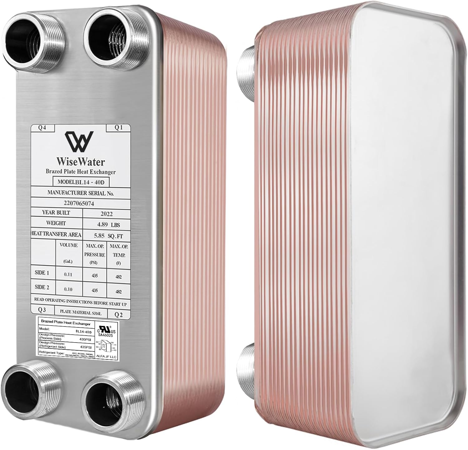 AB Plate Heat Exchanger, 3"x8" 30 Plates Water To Water Heat Exchanger, Copper/SS316L Stainless Steel Brazed Plate Heat Exchanger For Floor Heating, Water Heating, Snow Melting