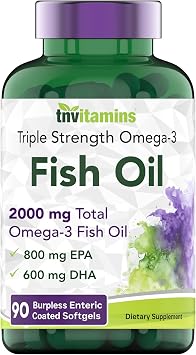 tnvitamins Burpless Omega-3 Fish Oil 2000mg - 90 Softgels | 1400mg Total Omega-3 Fatty Acids 800mg EPA & 600mg DHA | Enteric Coated Burpless Ultra Potent Fish Oil | Supports Heart Health