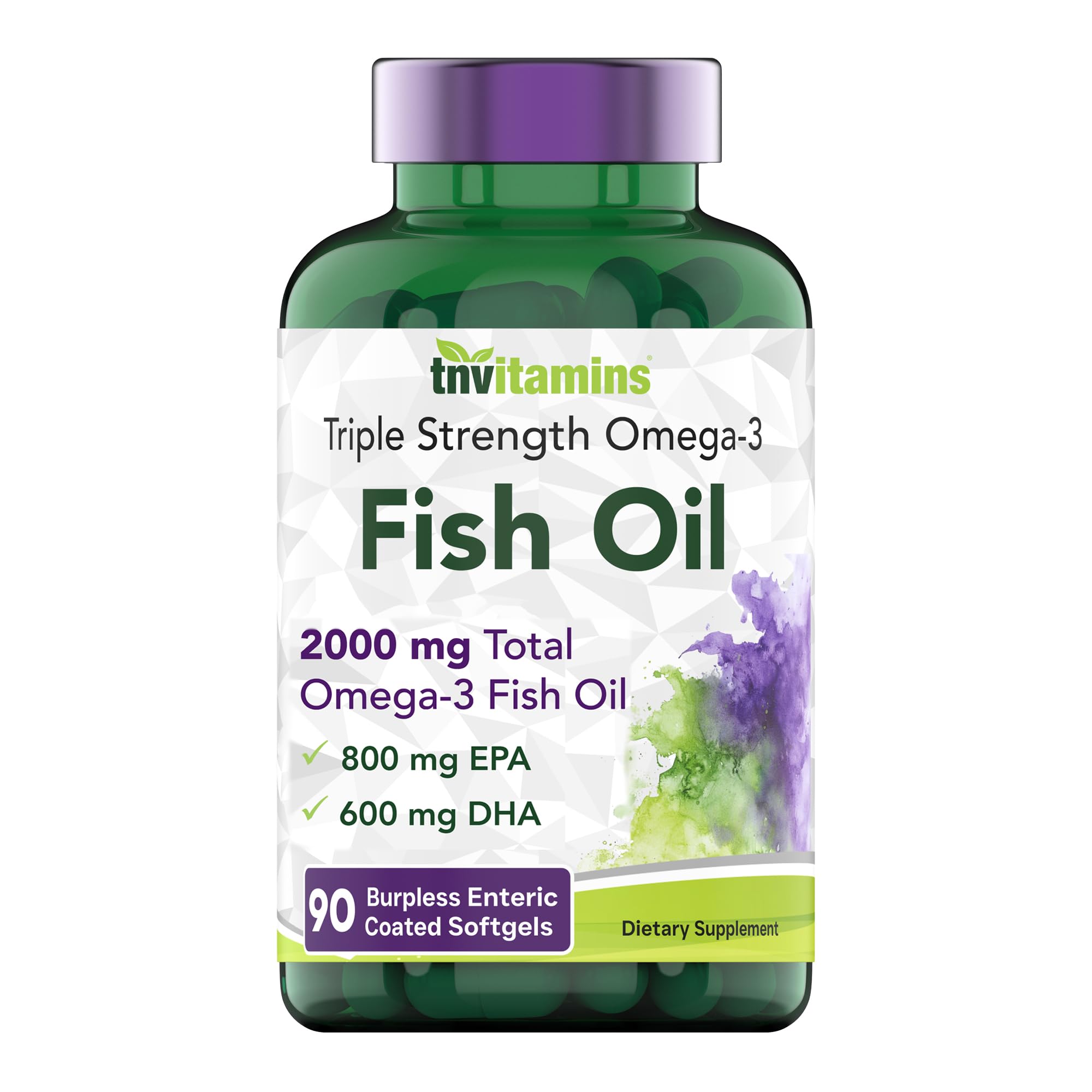 Burpless Omega-3 Fish Oil: 2000mg - 90 Softgels | 1400mg Total Omega-3 Fatty Acids (800mg EPA & 600mg DHA) | Enteric Coated Burpless Ultra Potent Fish Oil | Supports Heart Health