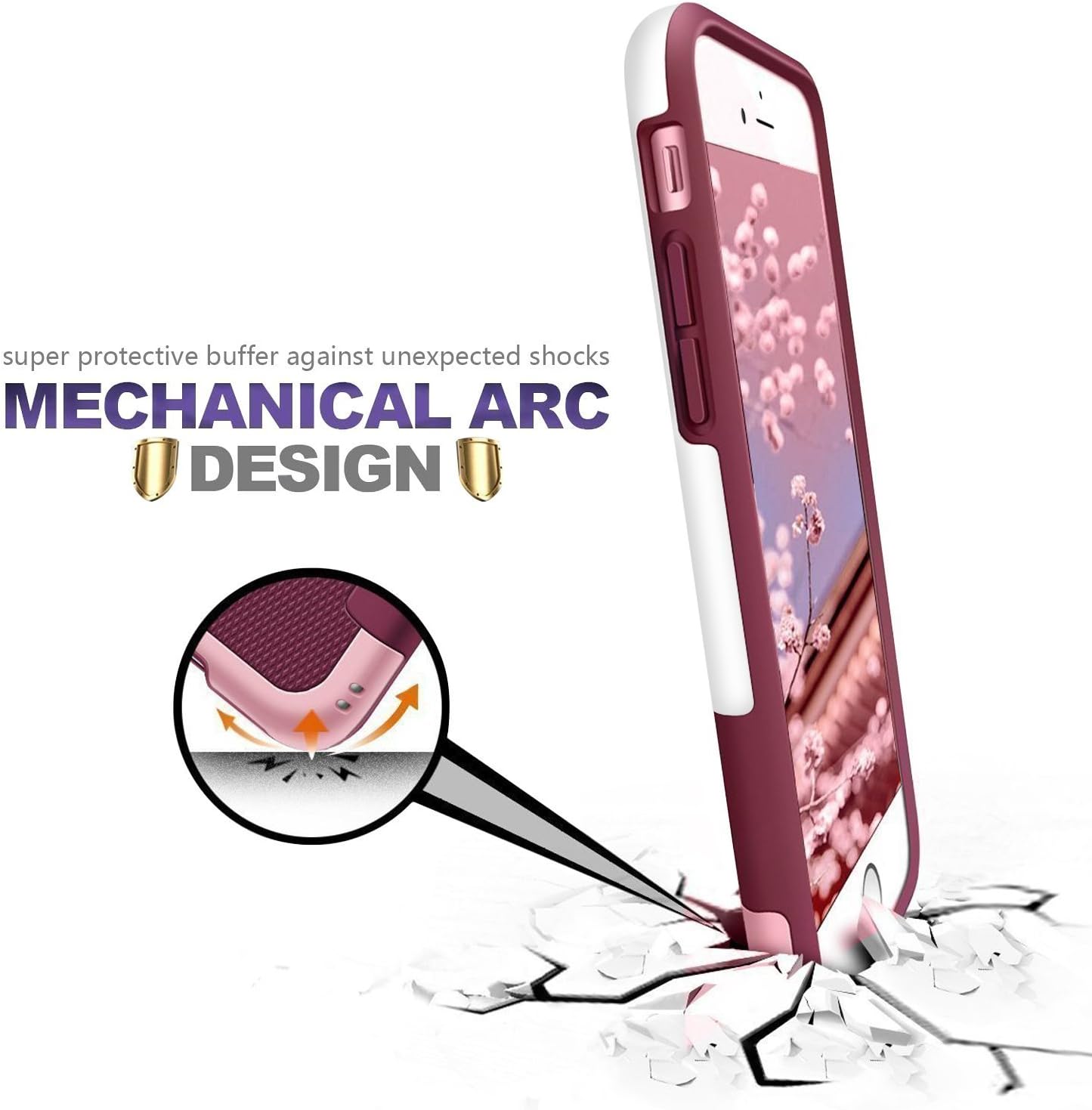 iPhone 6s Plus / 6 Plus Case, LoHi [Extra Front Raised Lip] Hybrid Impact 3 Color Shockproof Rugged Soft TPU Hard PC Bumper Cover 5.5 Inch Wine Red