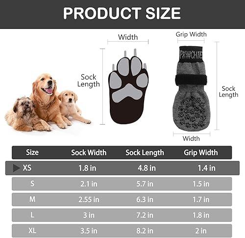 Miniatura 2 de PAWCHIE Calcetines antideslizantes para perros para suelo de madera dura con correa para interiores, protector de patas de punto, control de tracción