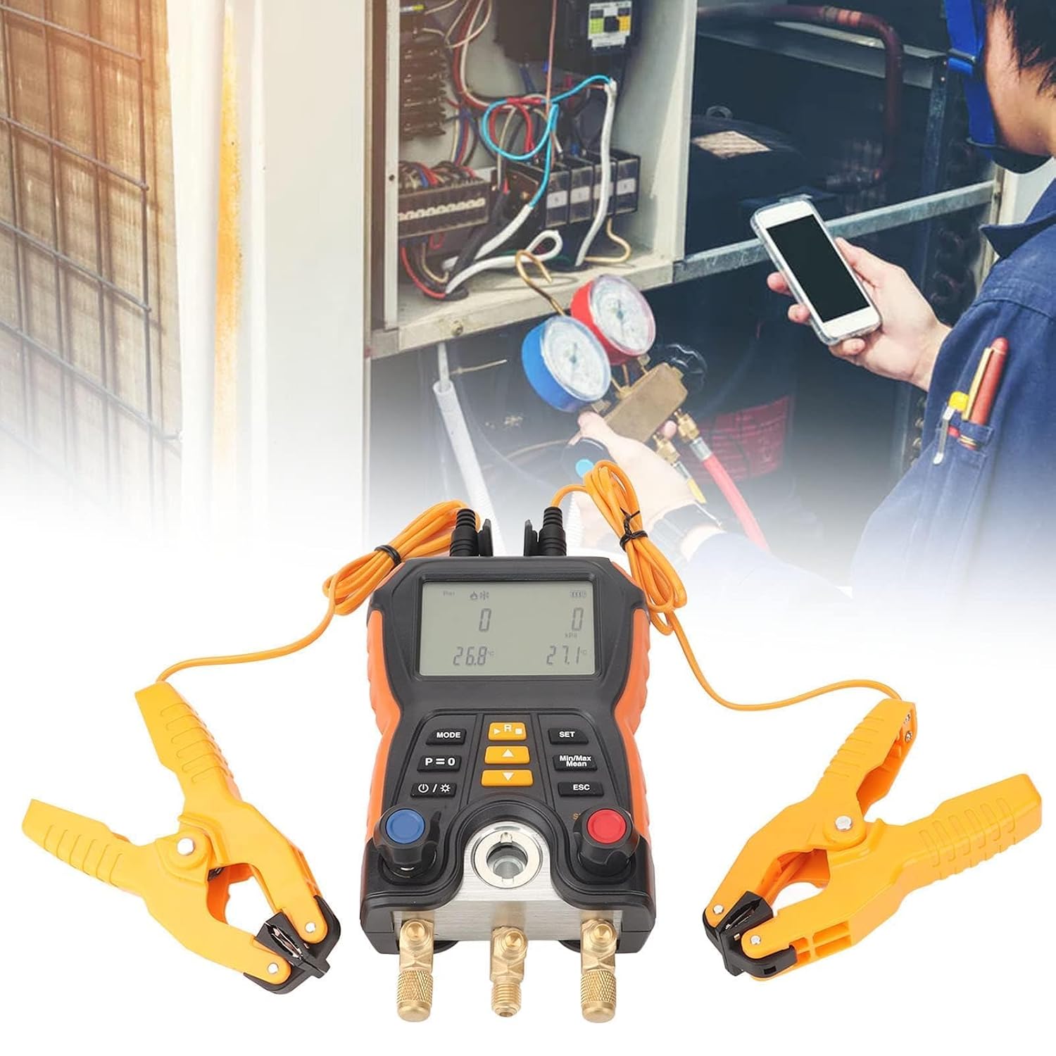 HVAC Manifold Digital 2-in-1 Meter for Air Conditioning Heat Pump Systems Temperature Test Tool Refrigeration Systems