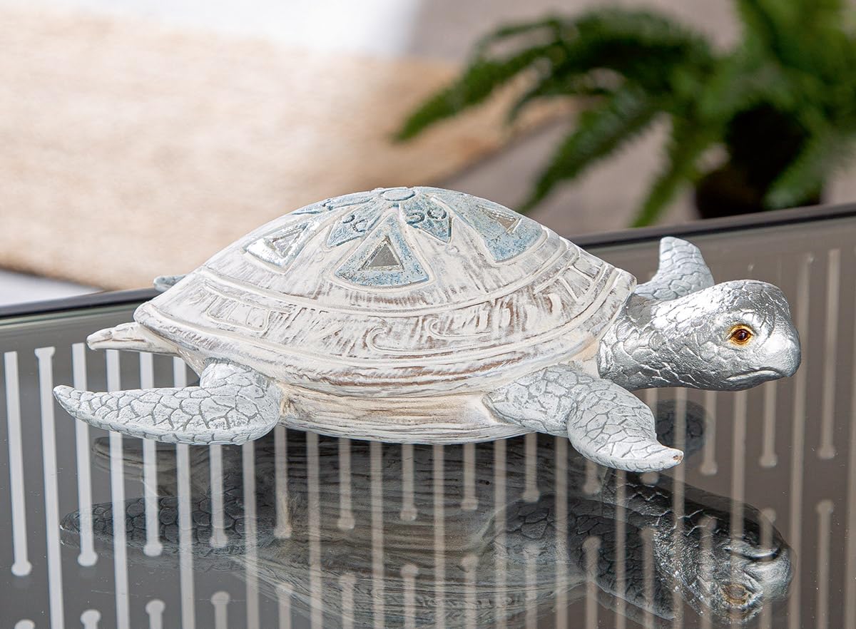 Figurine tortue blanche résine synthétique 20cm bibelot décoration maison océan lot de 2