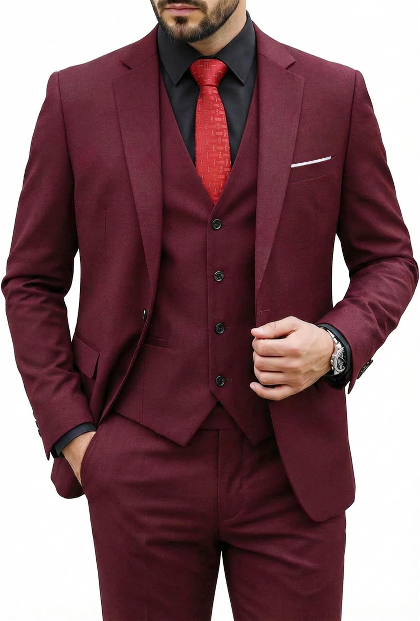 Men's 3 Piece Suit Set with Tie, One Button Slim Fit Solid Jacket Vest Pants, Prom Party Wedding Business Suits for Men