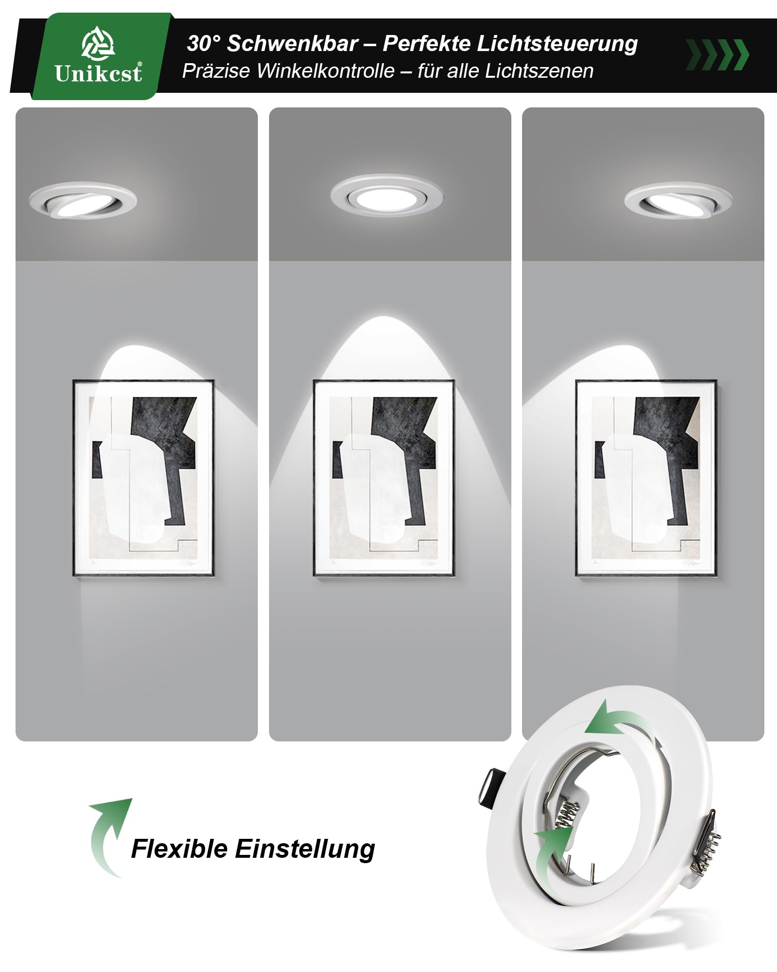 6er LED Einbaustrahler Rahmen GU10 Schwenkbar Einbaurahmen Matt-weiß Einbauspots mit GU10 Fassung Metall Rund Einbauleuchten Decke LED Lochdurchmesser 98mm für Küche Wohnzimmer Messehallen