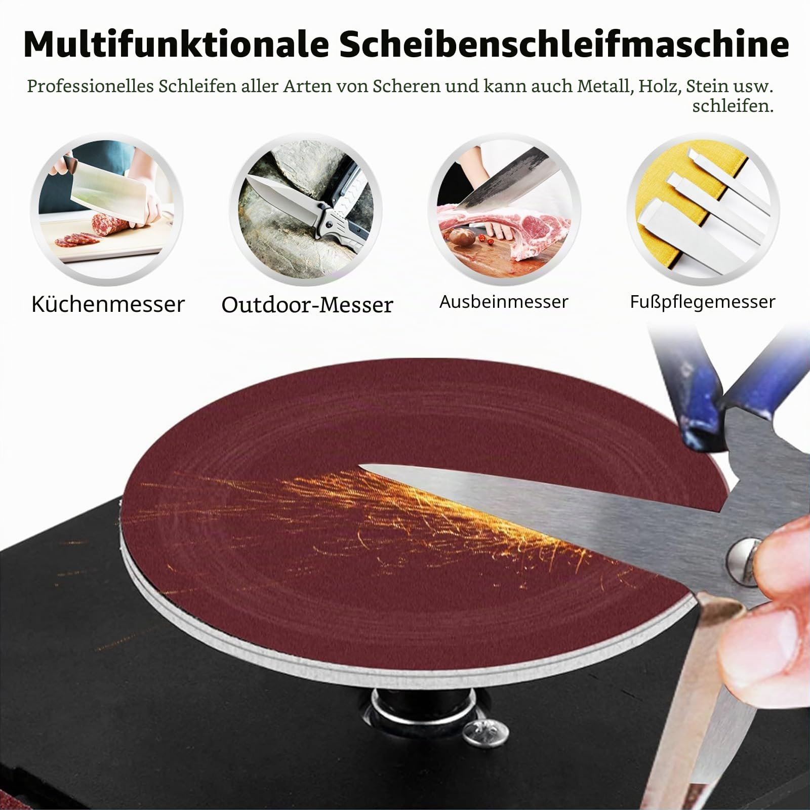 Band und Tellerschleifer, Elektrischer Bandschleifer Einstellbarer Geschwindigkeit, Durchmesser Schleiftellers 150mm, Bandschleifer Lieferung mit 10 Blatt Schleifpapier und 10 Schleifbändern