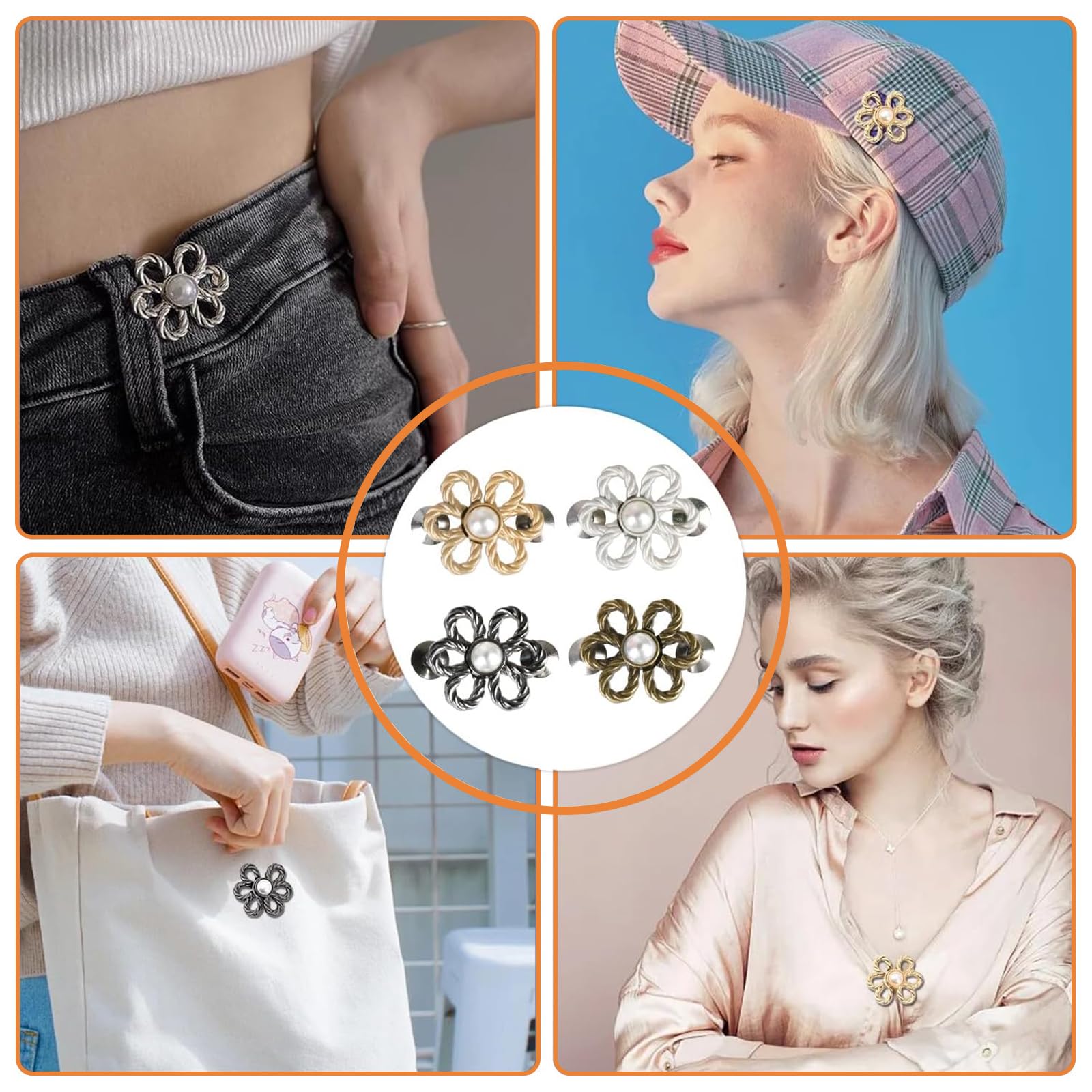 8 Bottoni Reggipantaloni A Fiore - Stringi Vita Jeans Senza Cucito | Regolabili, Rimovibili - Foto 4