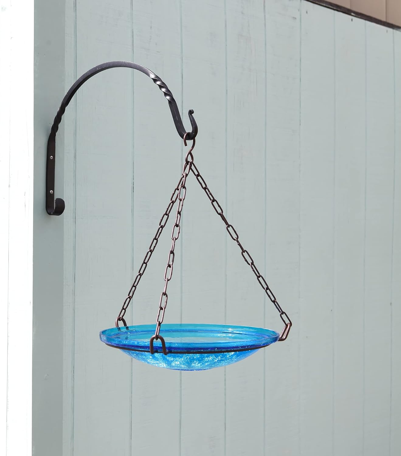Achla Designs 201-6034 Crackle Glass Hanging, 14-in, Teal Birdbath